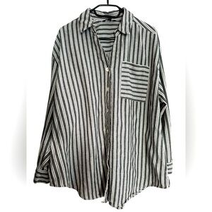 Club Z Collection Grey and White Striped Button Down Shirt size 1X